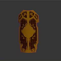 Golden Decorative Shield With Intricate Patterns Symmetrical Design And Shiny Metallic Surface