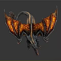 Detailed 3D Fantasy Dragon Model With Black Body Orange Red Wings Open Mouth