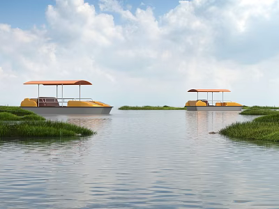 Wetland Park Cruise Boat Wetland Water Surface 3d model
