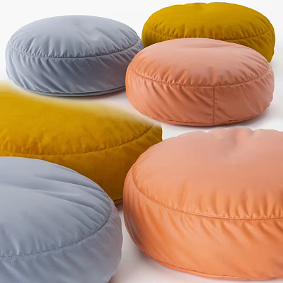 Colorful Round Soft Fabric Poufs In Pastel Tones For Living Room Decor 3d model