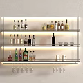Wall Mounted Multi Tiered Wine Rack with Various Liquor Bottles Glassware and LED Lighting