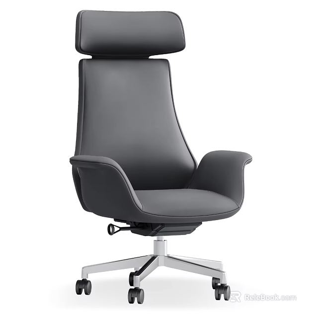 Modern Black Leather Office Desk And Chair Set With High Backrest And Metal Base 3d model 