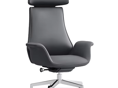 Modern Black Leather Office Desk And Chair Set With High Backrest And Metal Base 3d model