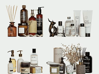 Luxury Perfume and Cosmetics Display with Glass Bottles Reed Diffusers and Decorative Containers 3d model