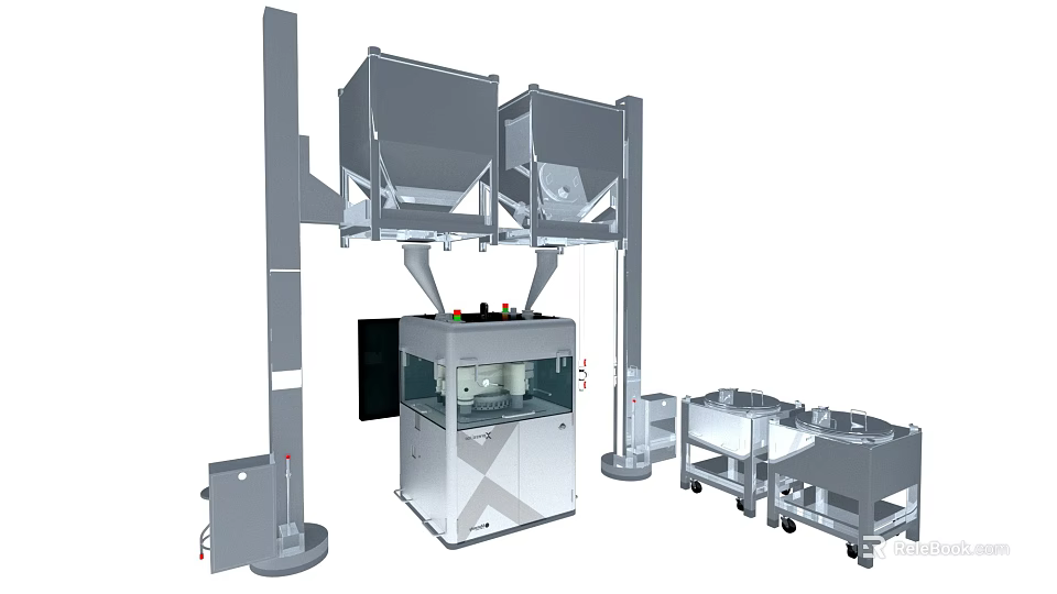 Advanced Medical Equipment With Dual Hoppers Control Panel And Mobile Carts 3d model 