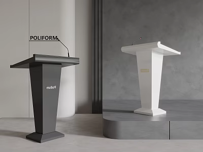 Modern Black And White Podiums Display In Minimalist Interior With Gray Walls And Floors 3d model