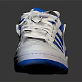 White And Blue Sports Shoes With Striped Design And Lace Up Closure