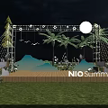 NIO Summer 22 Stage With Night Lighting Mountain Decorations Palm Trees And String Lights