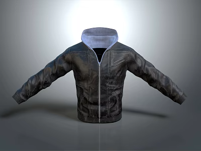 Black Hooded Jacket With Zipper And Gray Inner Lining In Leather Like Material 3d model