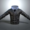Black Hooded Jacket With Zipper And Gray Inner Lining In Leather Like Material