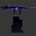 Purple Pink Dragon Flying Statue Displayed On Black Pedestal With Detailed Wings