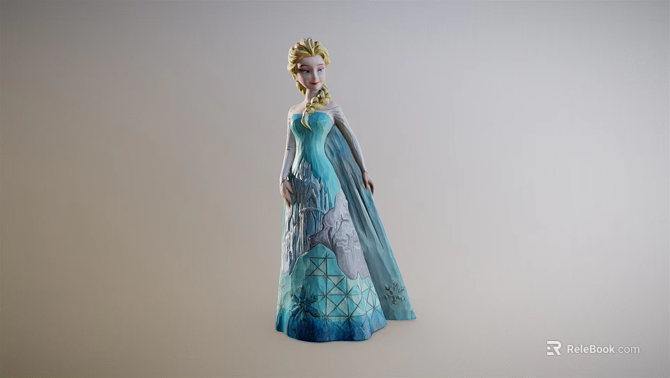 Elsa Princess Doll In Blue Long Dress With Golden Hair And Detailed Design 3d model 