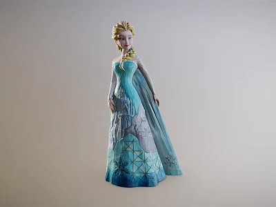 Elsa Princess Doll In Blue Long Dress With Golden Hair And Detailed Design 3d model