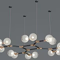 Modern Branch Like Chandelier With Transparent Glass Globes And Black Gold Metal Frame