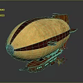 Vintage Retro Airship Featuring Yellow Brown Envelope And Propeller Structure Design 3d model