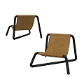 Modern Leisure Chairs with Brown Leather Seat Backrest and Black Metal Frame