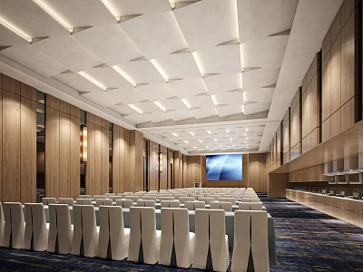 Modern Conference Room With Rows Of Chairs And Projector 3d model