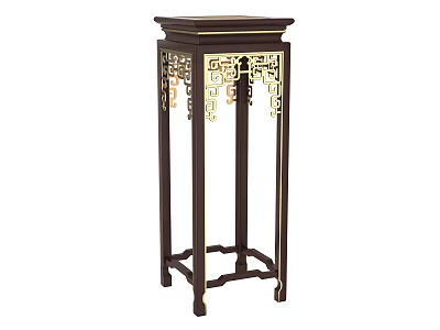 Traditional Chinese Wooden Pedestal With Openwork Carved Patterns And Square Top 3d model