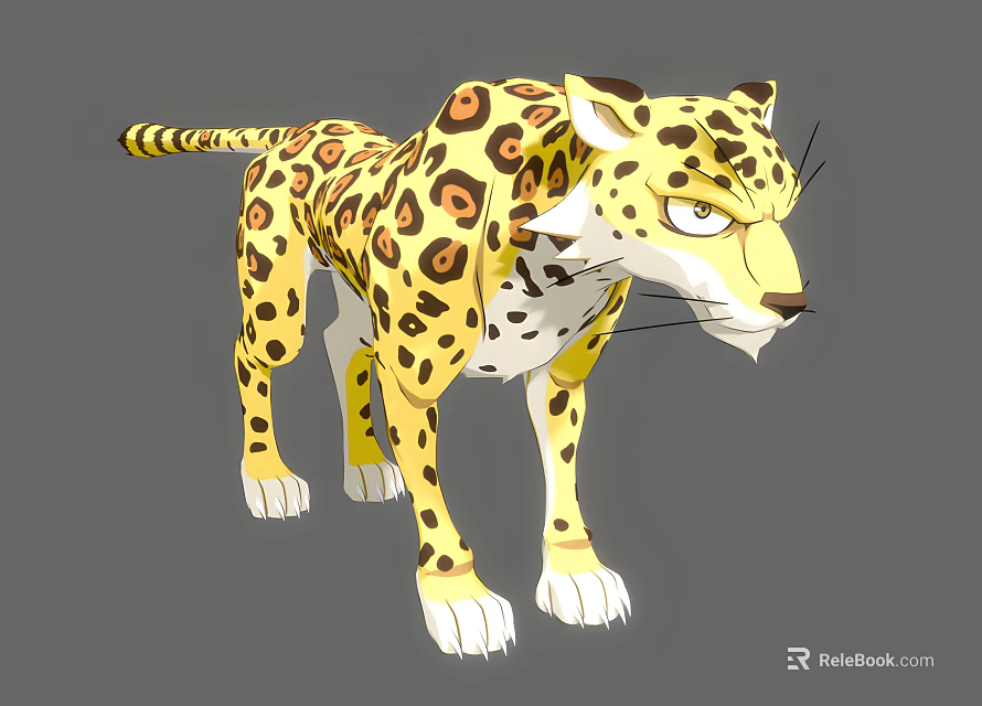 Yellow Spotted Reptile Model With Green Eyes In Angry Standing Posture 3d model 