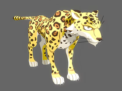 Yellow Spotted Reptile Model With Green Eyes In Angry Standing Posture 3d model