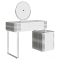 Modern Sleek Dressing Table With Round Mirror Drawers And Side Cabinet 3d model