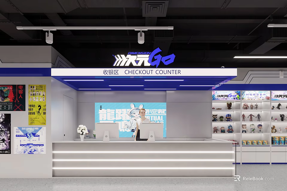 ART GO Mall Store With Self Service Checkout Neon Sign And Shelved Merchandise 3d model 