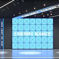 Cherry Dance Fitness Studio With Blue Grid Wall Black Sides And Ceiling Lights