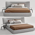 Modern Double Bed With Gray Upholstered Frame Brown Bedding And Side Tables 3d model