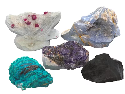 Natural Stones And Wood Collection With Various Colors And Textures 3d model