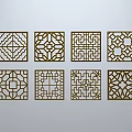 Various Square Carved Window Designs With Intricate Patterns On Light Background 3d model