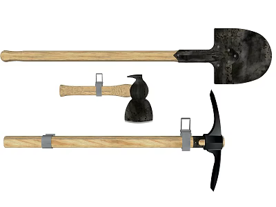 Essential Hardware Tools Including Shovel Axe And Pickaxe With Wooden Handles 3d model