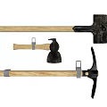 Essential Hardware Tools Including Shovel Axe And Pickaxe With Wooden Handles 3d model