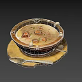 Warm Wooden Bowl of Creamy Soup with Tender Meat Cubes and Fresh Herbs