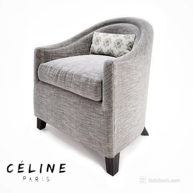 Céline Gray Upholstered Accent Chair with Armrest Decorative Pillow and Dark Wood Legs 3d model 