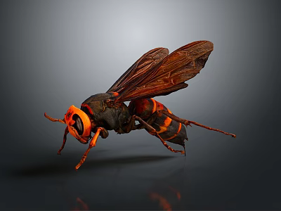 Orange and Black Hornet With Large Wings Orange Head and Eyes on Dark Background 3d model