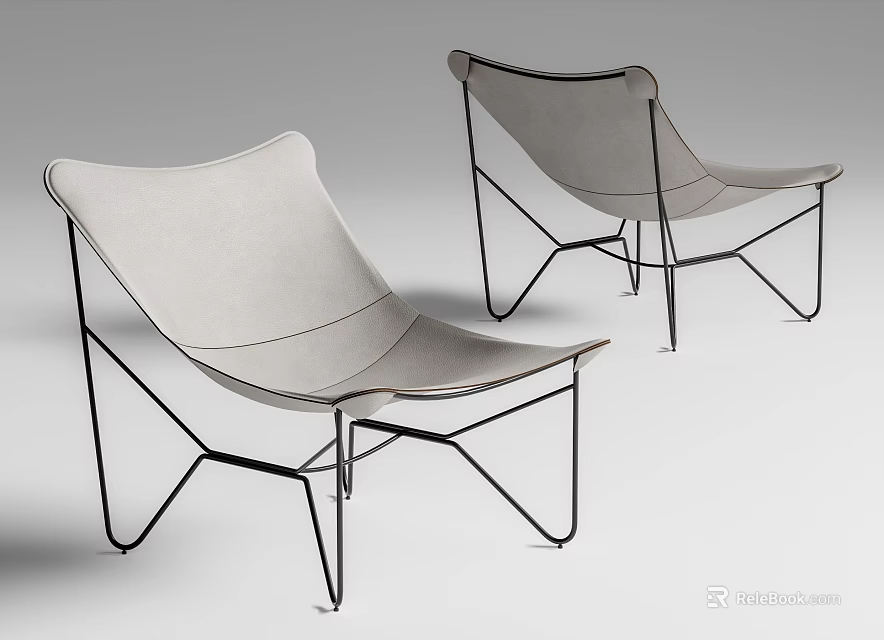 Modern Outdoor Chairs With Light Leather Seats And Black Metal Frames 3d model 