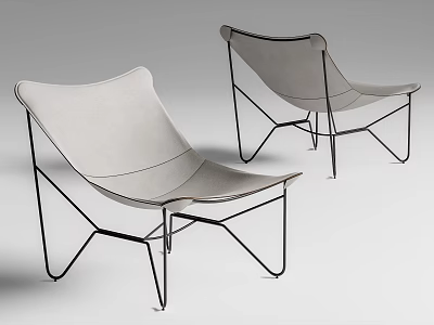 Modern Outdoor Chairs With Light Leather Seats And Black Metal Frames 3d model