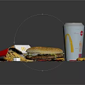 McDonald's Fast Food Assortment with Hamburger French Fries Chicken Nuggets Drink and Sauce Packets