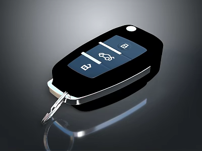 Black Remote Car Key Fob With Electronic Buttons And Metal Blade Design 3d model