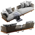Modern Sectional Sofa With Woven Armrests Gray Cushions And Wooden Legs