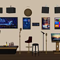 Entertainment Equipment Setup With Multiple Screens Microphones Disco Ball Speakers And Bar Stools