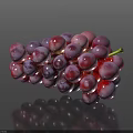 Fresh Shiny Ripe Red Purple Grape Bunch With Clear Surface Reflection On Dark Smooth Background