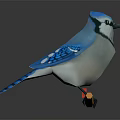 Detailed Blue Jay Bird Sculpture With White Belly And Black Eye Stripe Perched On Branch