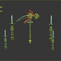 Ornate Decorative Weapon With Intricate Design Surrounded by Tall Candle Holders and Lit Candles