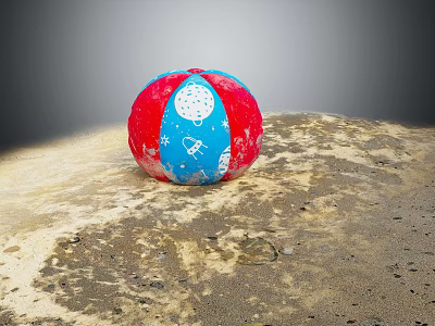 Red White Blue Sports Equipment Ball With Star And Moon Patterns On Sandy Ground 3d model