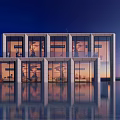 Modern Two Story Commercial Complex With Glass Facade And Sunset Reflections 3d model