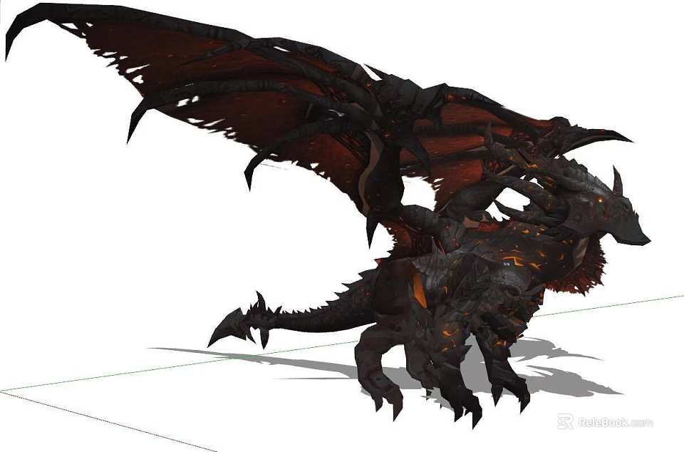Game Movie Character Mythical Black Dragon With Red Wings And Orange Details 3d model 