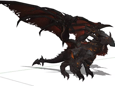Game Movie Character Mythical Black Dragon With Red Wings And Orange Details 3d model