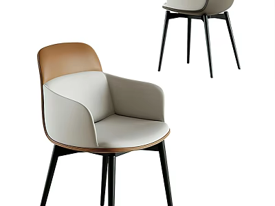 Modern Leisure Chair with Beige and Brown Leather Seat and Black Metal Legs 3d model