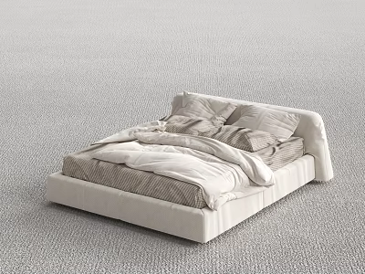 Modern Cozy Double Bed With Upholstered Frame Plush Pillows And Soft Bedding 3d model